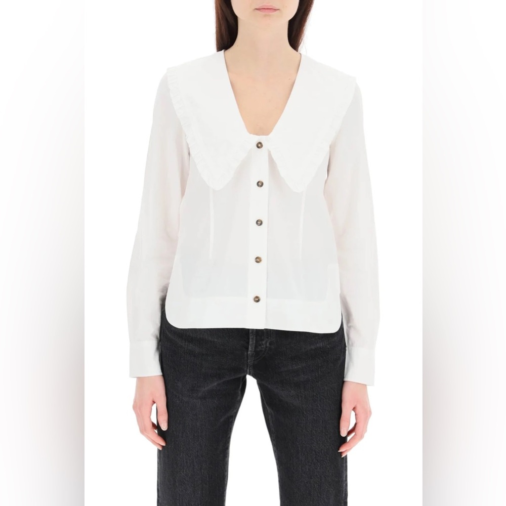 GANNI V-Neck Collared Blouse - Size 38